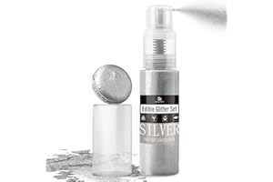 ‎DECORROM Essbarer Glitzer Spray - 22g Essbarer Glitzerstaub für Torten, Getränke & Süßigkeiten - Metallisch Lebensmittelfarbe Pulver zum Dekorieren Kuchen, Keksen - Lebensmitteleglitzer für Torten (Silber)