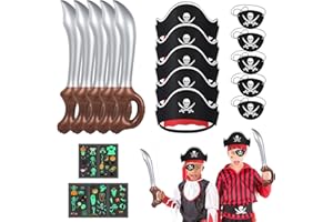TONAUP 20 PCS Ensemble Pirate Enfant, Déguisement de Pirate Accessoires, Party Costume de Pirate avec Chapeau, Epée Gonflables, Cache-œil, pour Garçon Fêtes Carnaval Halloween