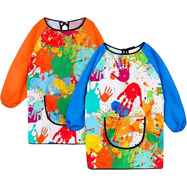 Bavaglino Svezzamento Tablier Peinture Enfant MXTIMWAN - 2 Pièces - Manches Longues Imperméables - Poches Pratiques - 6-12 Ans Tablier Enfant Peinture