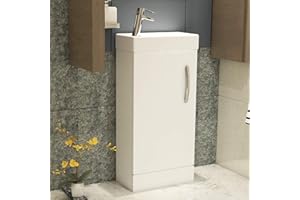 ROYAL BATHROOMS Modern 400mm 1-Door Floor Standing Bathroom Vanity Unit Basin Sink Gloss White Mixer Tap + Free Waste