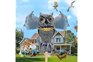 SMD35 Vogelscheuche Eule - Vogelschreck Eule mit 360° Rotation, Vogelschreck Vogelabwehr Eule, Raubvogel Attrappe Taubenabwehr Balkon Eule Garten für Balkone Terrassen Ertreibt Vögel Tauben Raben