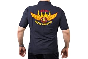 FEUER1 Polo Navy Chicago Fire Department Squad 3 Eagle Wings Skyline