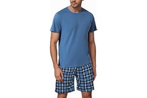 Litherday Piżama męska krótka piżama bawełniana z krótkim rękawem, dwuczęściowy zestaw piżamowy, bielizna nocna, z krótkim rękawem, górna część i spodnie w kratkę, strój domowy, miękka i przyjazna dla