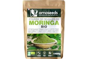 Poudre de feuilles de Moringa Bio 1KG | Vitamine A, Antioxydant, Détox, Peau | Qualité Supérieure