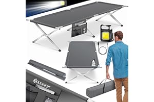 KESSER® Cama de Camping Plegable Resistente con Bolsa de Transporte, Bolsillo Lateral y Luz de Camping | 190x73x45cm hasta 150 kg Tubo de Metal | Tela Oxford 600D Portátil Cómoda | Antracita