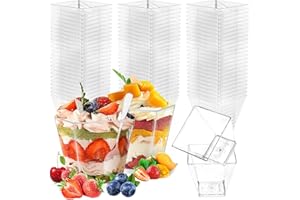 talifoca Lot de 50 verres à dessert en plastique, 60 ml, réutilisables, carrés, pour pudding, mousse, crème glacée, dessert, fête