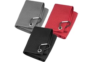 Weysoo Golf Towel 3 PCS, 40 X 40CM Microfiber Golf Towels with Carabiner Clip for Hanging on Golf Club Bag,Golf Accessories Gifts for Men|Women|Husband| Boyfriend |Dad |Golfers