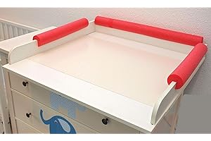 BONN DESIGN Premium Kopfschutz für Wickeltisch Universell passend Optimal für Wickeltischaufsatz IKEA Malm Hemnes Songesand Fallschutz Krabbelschutz Kopfkissen Stoßschutz Kantenschutz (Rot, Kopf + Seite)