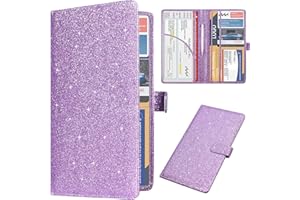 DMLuna Car Registration and Insurance Holder, Leather Vehicle Card Document Glove Box Organizer, Auto Truck Compartment Accessories for Essential Information, Driver License Cards, Glitter Purple