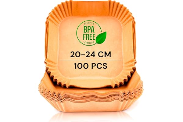 edihome, Papel Freidora Aire, Air Fryer, 100 Unidades, 20-24 cm, BPA Free, Desechable, para Horno, Accesorios para Freidora sin Aceite de 5 a 8 litros (20-24 cm, Cuadrado)