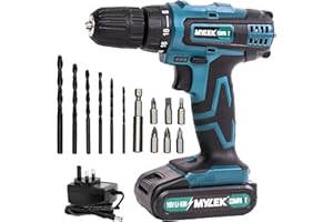 MYLEK 18V Cordless Drill - Lithium Ion Drills Driver Screwdriver Set - 13 Piece Combi Accessory Kit - LED Worklight, 18 Volts Blue/Black
