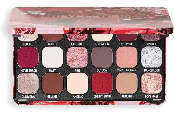 Revolution Beauty, Palette de Fards à Paupières Forever Flawless, 18 Teintes Pigmentées Mattes & Irisées, Végan & Sans Cruauté, Cherry Rebel