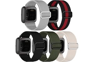 chinbersky 5 Pack Bracelets Compatible avec Fitbit Versa 2 Bracelet/Fitbit Versa Bracelet Femme Homme,Étirement réglable Nylon Sport Bracelet de remplacement Pour Fitbit Versa 2/Versa/Versa Lite/SE