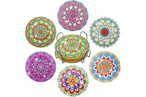 SMYJDMM 6 STK Diamond Painting Untersetzer Mit Halter, Mandala Diamond Art Painting, Glasuntersetzer Erwachsene Diamond Painting Untersetzer Set DIY Mandala Untersetzer Zum Basteln
