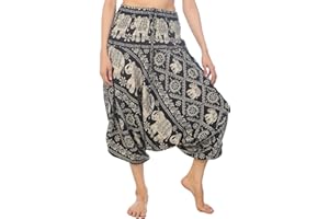 Lofbaz Jumpsuit Pantalones Harem de Cintura Smocked del Pavo Real para Mujeres