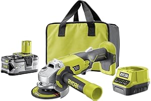 Ryobi Szlifierka Kątowa Akumulatorowa 18V, R18AG-140S, Średnica Tarczy 115 mm, Zestaw Zawiera Akumulator 4.0 Ah i Ładowarkę