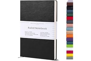 Beechmore Books Taccuino a Righe - A4, Nero I Diario XL con Copertina Rigida in Pelle Vegana, Carta Color Avorio Spessa 120g/m², Confezione Regalo, Per Scrittori, Giornalisti e Studenti