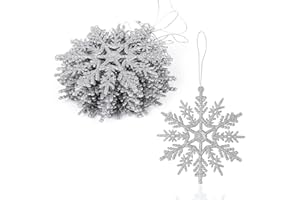 VEYLIN Hanging Decorations, 12PCS Glitter Snowflake Ornaments for Christmas Trees (Silver)