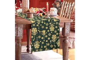 ETOLISHOP Runner da Tavolo Moderno Runner per il Tavolo Poliestere Verde Runner Tavola Runner da Tavola Fiocco di Neve Albero di Natale Motivo a Campana Runner da Tavolo per Feste Giorno di Natale 40x140cm
