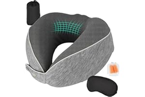 AYhome Travel Pillow, Memory Foam Neck Pillow for Travel, Soft Neck Support Pillow, Quick Pack Flight Pillow for Airplane, Train, Car, Office Sleeping Rest (Dark Grey)