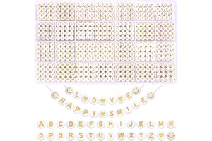 DIYDEC 1400pcs Gold Alphabet Beads, A-Z 7mm Acrylic White Round Spacer Letter Beads Kits Threading Beads for DIY Necklace Bracelet Jewelry Making