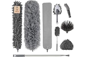 MATIVE Plumero Telescopico Extensible, Telescópica de Acero Inoxidable y Plumero Atrapapolvo Flexible se Puede Extender hasta 240CM Adecuado para Cualquier Lugar de la Casa (9PCS)