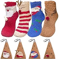 4 Paar Weihnachtssocken Flauschig - Christmas Socks Mit 3D-Motiven Für Familie & Kinder