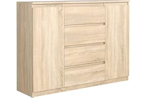 MEBLE MASZTALERZ Cassettiera Sonoma Opaco 140 cm - 4 cassetti e 2 ante - 138,6 x 101,5 x 39 cm - Cassetti Senza Maniglie - Cassettiera Camera da Letto