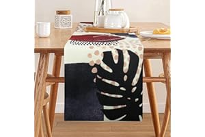 HANRUNSI Runner da Tavola, Rosso Nero Blu Navy Foglie Piante Tropicali Boho Decorazioni Per Tovaglia In Cotone E Lino Resistente Al Calore Per Tavolo da Pranzo per Feste Matrimonio Festivo 33 x 183 cm