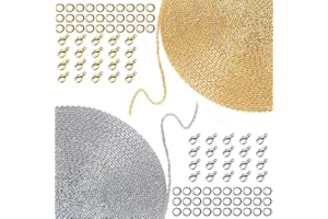 lyfLux 2 Stück 33 Fuß 2 mm breite DIY-Gliederketten mit 40 Karabinerhaken und 60 Sprengringen zur Schmuckherstellung (Gold und Silber)