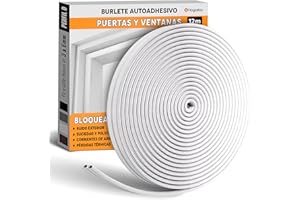HOGARLAX 12M - Burlete Puerta Entrada, Burlete Ventana, Junta de Goma Adhesiva, Aislante Térmico Ventanas y Puertas, Aislante Acústico - Tira de Sellado Autoadhesivo para Huecos de 3 a 6 mm (Blanco)