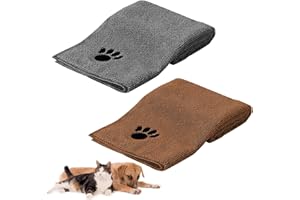HRILKAOD 2 Pièces Serviette pour Chien et Chats, 75 x 35 cm Serviette de Bain pour Animaux de Compagnie Serviette en Microfibre Douce et Absorbante Serviette à Séchage Rapide (Gris+Brown)