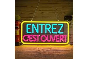 Flixyticy Enseigne Lumineuse Néon "ENTREZ C'EST OUVERT", Plaque de Porte LED avec Interrupteur à Intensité Variable Pour les Portes et Fenêtres en Verre des Magasins (ENTREZ C'EST OUVERT)