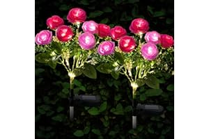 FWLWTWSS Solar Lights Outdoor Garden - 2 Pack Rose Solar Garden Lights, Garden Lights with 7 Gradient Small Rose Flowers, Garden Lights Solar Powered Waterproof, for Pathway Wedding Party (Purple)