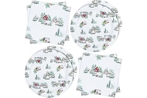ZVK Vaisselle de fête de Noël, Assiettes en Papier Serviettes Jetables Lot de 40 Neige hivernale Vaisselle Set Christmas Décorations de table de fête