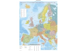 GEOMETRO Grande carte de l'europe en français avec plastification sur les deux faces, inscriptible, 90 x 122,5 cm, avec espace Schengen