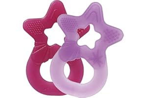 Dentistar Star Teether Pack of 2, Teething Baby Toy for Infants Aged 3+ Months, Soft Silicone Baby Teething Ring for Tooth and Gum Pain Relief, Made in Germany - Pink & Purple