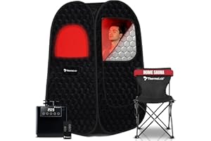 Improved 2.0 ThermoLab ® 2025 Steam Sauna for Home Use – 2.6L Steamer & 1000W Heater with Chair & Infrared LED – Detox, Relaxation & Stress Relief – Upgraded 2025 Pop-Up Tent with Remote Control