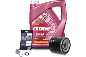 BESTPRICE Inspektionspaket Filterset mit 1x Ölfilter; 5L Motoröl 5W-40 MANNOL Extreme 5W-40; 1x Ölablassschraube; 1x Ölwechselanhänger