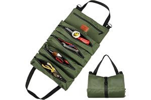 Chutoral Werkzeug Rolltasche, Werkzeugrolle Schraubenschlüssel Rolltasche mit 5 Reißverschlusstaschen, Canvas Wrench Roll Up Bag für Auto Motorrad Elektriker, Grün
