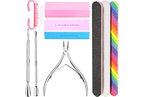 HNYYZL Nail File Set- 3pcs Double Sided Nail File, Rectangular Nail Buffer, Buffer Block Sponge Polished, Nail Brush, Come with Cuticle Nipper and Pusher, Perfect Manicure Tool Kit for Shiny Nail