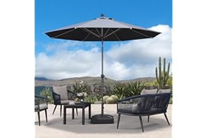 PURPLE LEAF Aluminium Sonnenschirm 300 cm, Knickbarer, Gartenschirm mit Kurbelvorrichtung, für Balkon/Terrasse, Markt Tisch Schirm, wasserabweisend, UV-beständig, Grau