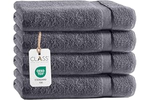 ‎CLASS HOME COLLECTION Class Home Collection Frottee Handtücher 50x100 cm – 4er Set Handtuch – Besonders weiche & saugfähige Handtücher aus 100% Baumwolle mit Aufhänger – Anthrazit