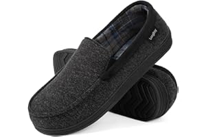 LongBay Men's Moccasin Slippers Memory Foam Plush Fleece House Shoes in Indoor Outdoor
