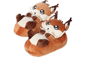 corimori Słodkie pluszowe kapcie (10+ wzorów) lis "Faye" pantofle rozmiar uniwersalny 34-44 uniseks pantofle pomarańczowe