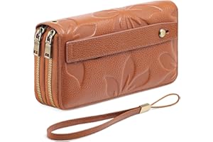 GAEKEAO Purses for Women Double Zipper Phone Clutch RFID Blocking Vegan Leather Wristlet Purse Large Capacity Long Credit Card Holder with Grip Hand Strap