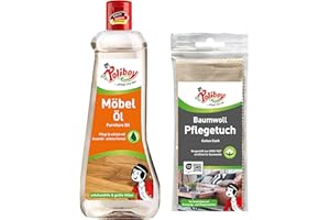‎POLIBOY ... PFLEGT WIE NEU POLIBOY Möbel Öl - Nährendes Holzpflegemittel für Holzmöbel - Farbloses Holzöl - 1x 500 ml - Mit Baumwolltuch - Made in Germany