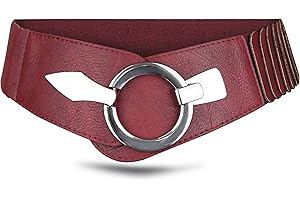 Vanessa & Melissa Elastyczny damski pasek w talii, ok. 6 cm, pas biodrowy ze srebrną klamrą pierścieniową, rozciągliwy., bordowy, Talia 85/105 cm
