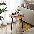 APICIZON Round Side Table, Small Coffee Table End Table for Living room, Bedroom, Small Space, Wooden Bedside Table, Easy Assemble, 42(D) x 51(H) cm, Walnut and Black
