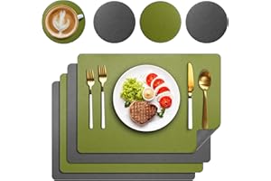 DELENTO Platzsets 4er Set, Zweiseitig Platzdeckchen Abwaschbar Tischsets rutschfest Lederoptik Platzset 43x30cm und Untersetzer für Hause Küche Restaurant (Grün)